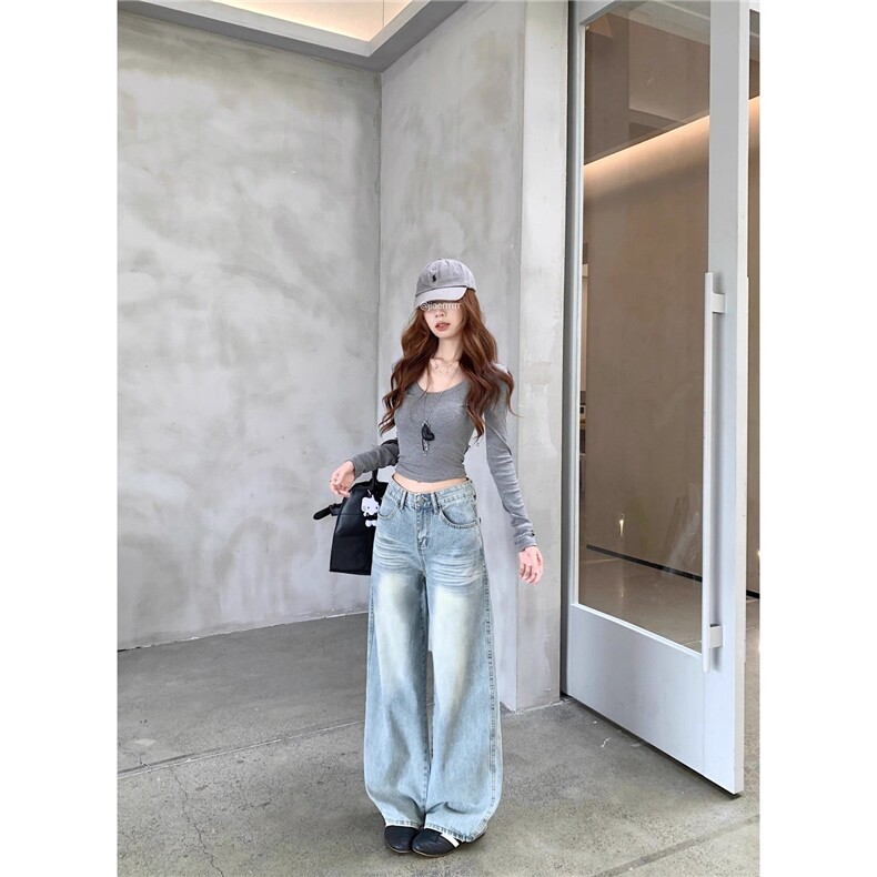 美式复古弯刀牛仔裤男女2025新款水洗直筒做旧刺绣宽松显瘦阔腿裤,男装牛仔裤,星座506A
