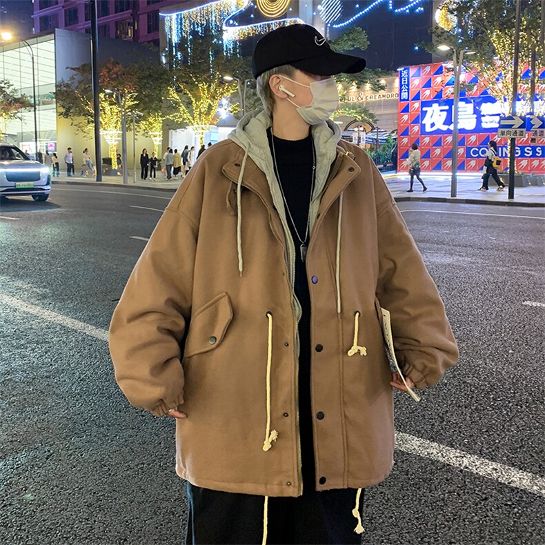 假两件毛呢大衣男韩版潮流连帽2023冬季新款ins宽松外套W3918-P73,男装毛呢大衣,星座412-2