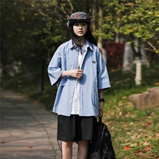 衬衫男女港风潮流短袖文艺帅气2026夏季新款ins宽松外套CY331-P32，男装T恤，星座412