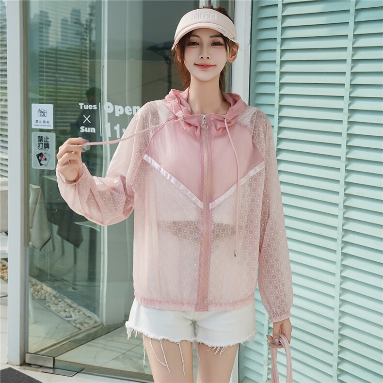 时尚拼接连帽防晒衣女2025新款夏季薄款透气宽松休闲防晒开衫外套,女装短外套,安之芮娜
