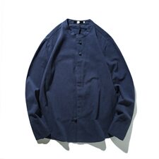 2021春秋季新款男装风盘扣男士衬衣大码棉麻衬衫C02模特图，男装衬衫，电商B277(原6028)