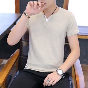 款5020夏季白色短袖t恤男士v领潮流夏装半袖体恤男装休闲图片