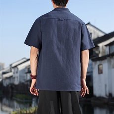 2026夏季新款风盘扣纯色休闲宽松大码苎麻T恤CS2606，男装T恤，电商A008