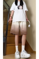 现货供视频~渐变色短裤情侣宽松直筒运动五分裤A456特P30，男装牛仔裤，电商A309