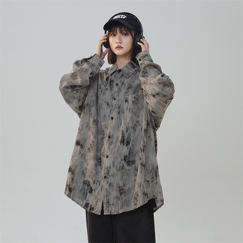 XZ301AC901早秋新款中性简约宽松水墨画渐变百搭长袖衬衫P50控70,男装衬衫,星座301A