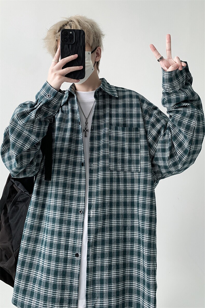 宽松长袖格子衬衫男KD613-P45,男装衬衫,电商D312-1