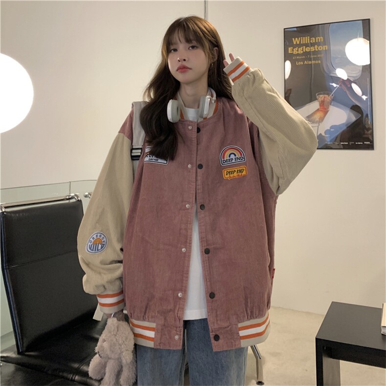 加绒加厚灯芯绒外套秋冬季甜酷风设计感棒球服-E231-P65,女装短外套,星座911-2(原星座613-2）