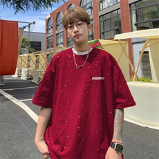 可48小时发货支持抖音得物来样二开美式满天星亮片短袖T恤MTX688，男装T恤，电商A486