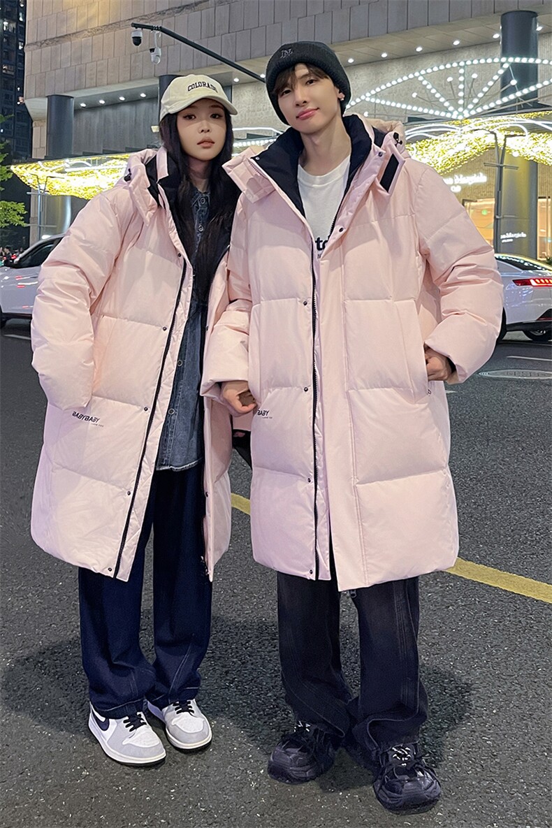 跑量大货中长款连帽鹅绒情侣羽绒服保暖纯色加厚上衣801p260,男装羽绒服,星座1602B（原101B-1）