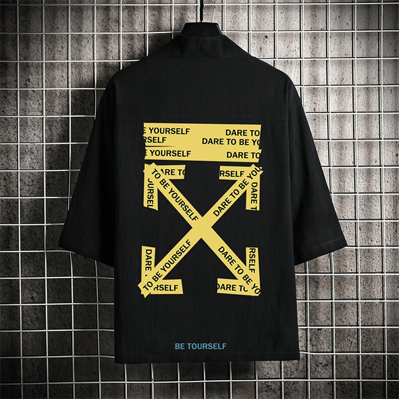 HF59127-P40风汉服男开衫外套七分袖道袍网格挂拍，男装民族服装，电商A040A