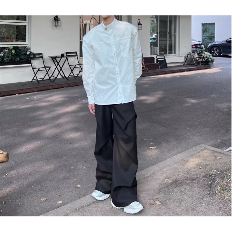 无品牌百搭潮流黑色褶皱西裤垂坠感高级感裤子男流行气质新款时尚,男装西裤,星座601-1