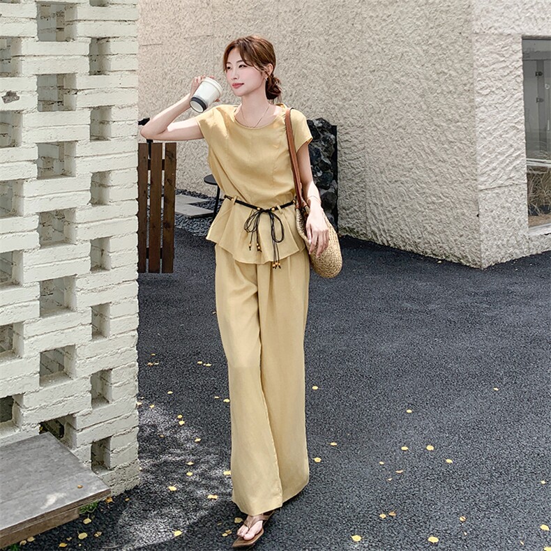 休闲气质棉麻阔腿裤套装女夏2025新款两件套韩系夏日ootd穿搭,女装套装/套裙,2C159