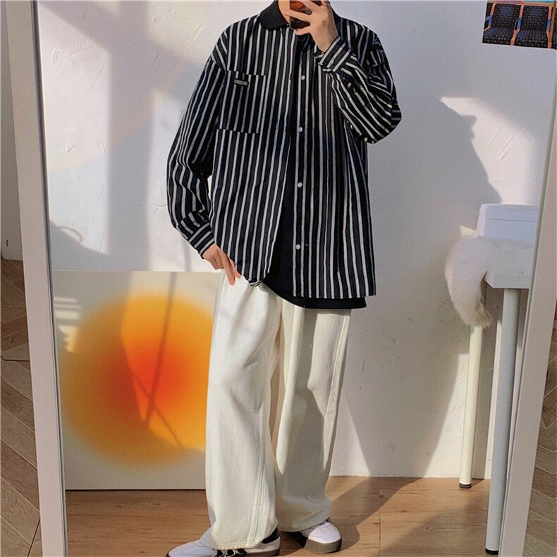 条纹衬衫设计感小众休闲百搭秋季新款ins潮流长袖衬衣W1407-P33,男装衬衫,星座512-2