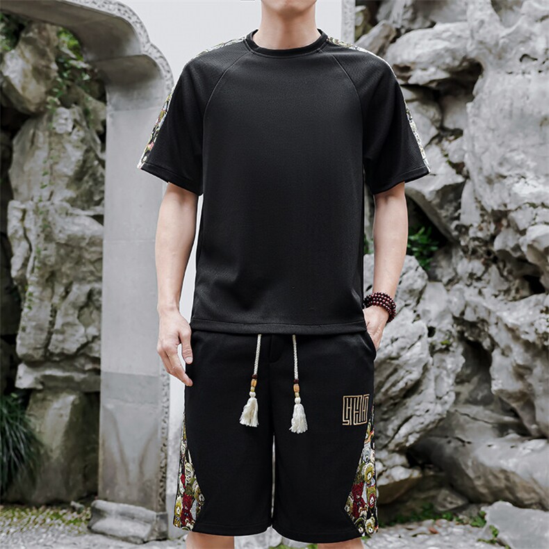 夏季T恤套装拼接刺绣休闲运动套装短裤风潮A266-TZ9958-P50,男装牛仔裤,电商A266