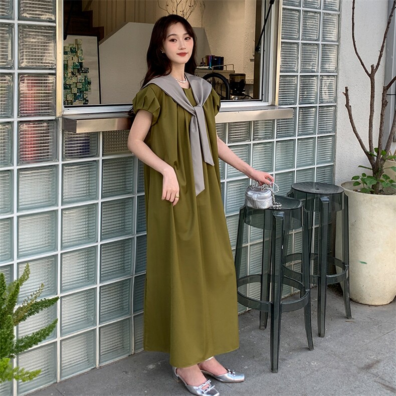 精致感别致泡泡袖连衣裙夏季2025新款法式温柔时尚chic高腰长裙子，女装连衣裙，MQ