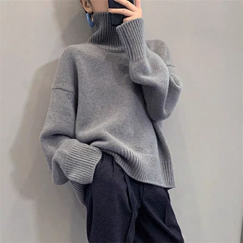 秋冬季羊毛休闲百搭时尚高领简约纯色羊毛衫图片
