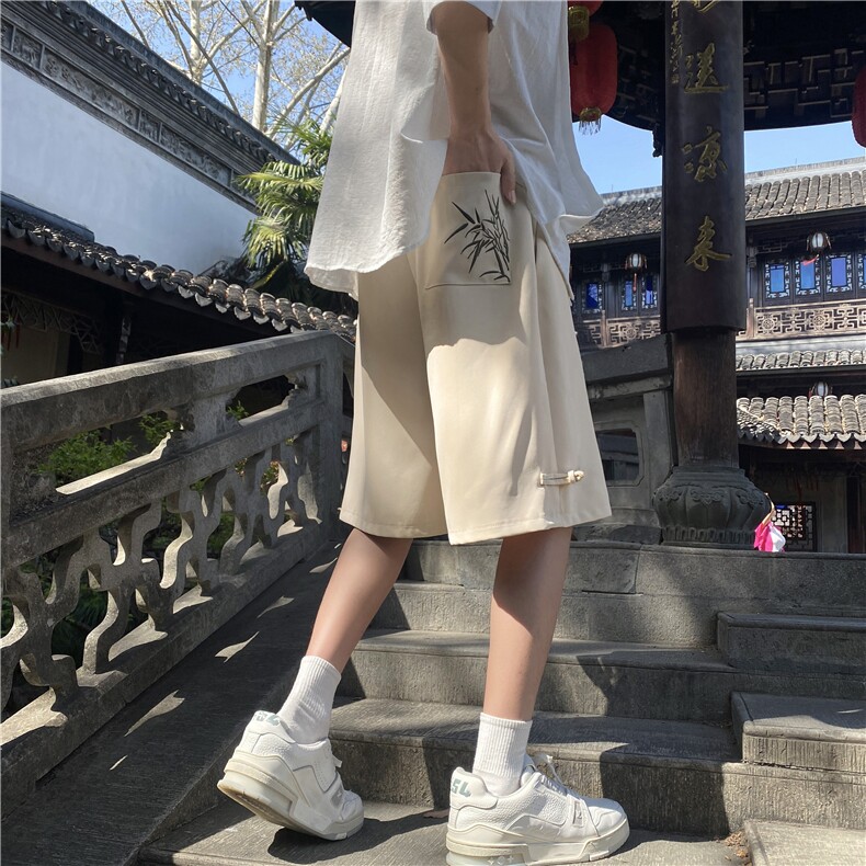 2024夏季新款竹叶刺绣新中式宽松休闲短裤B315-K24092-特p30控58,男装休闲裤,电商B315