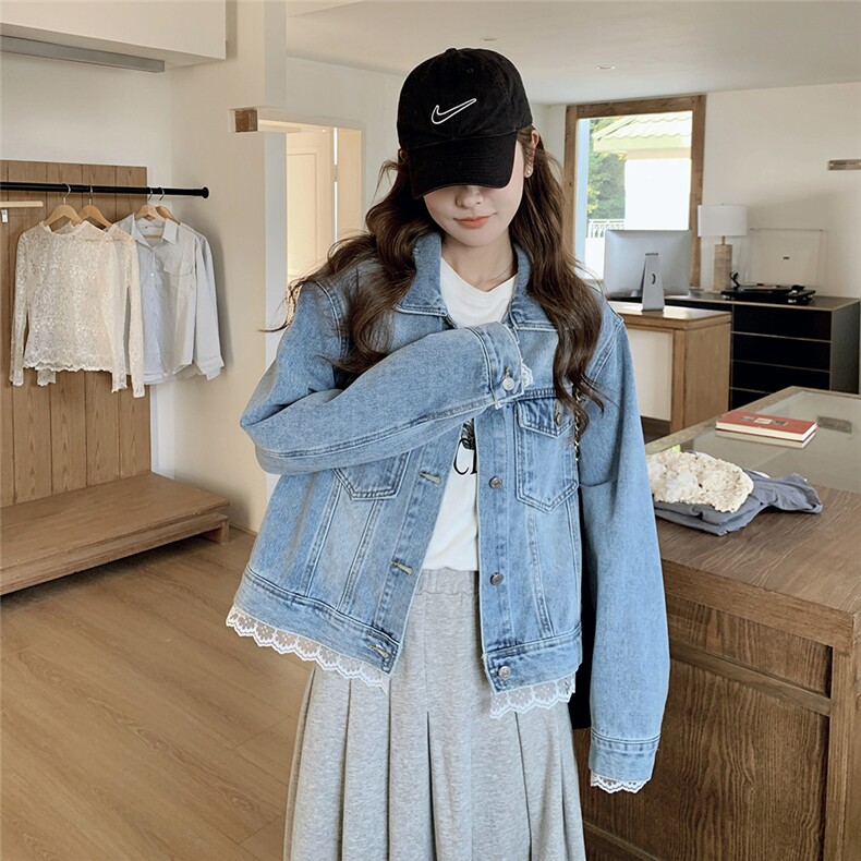 大货浅蓝设计感蕾丝边牛仔短外套2B154-WT603-P145-K198,女装短外套,2B154