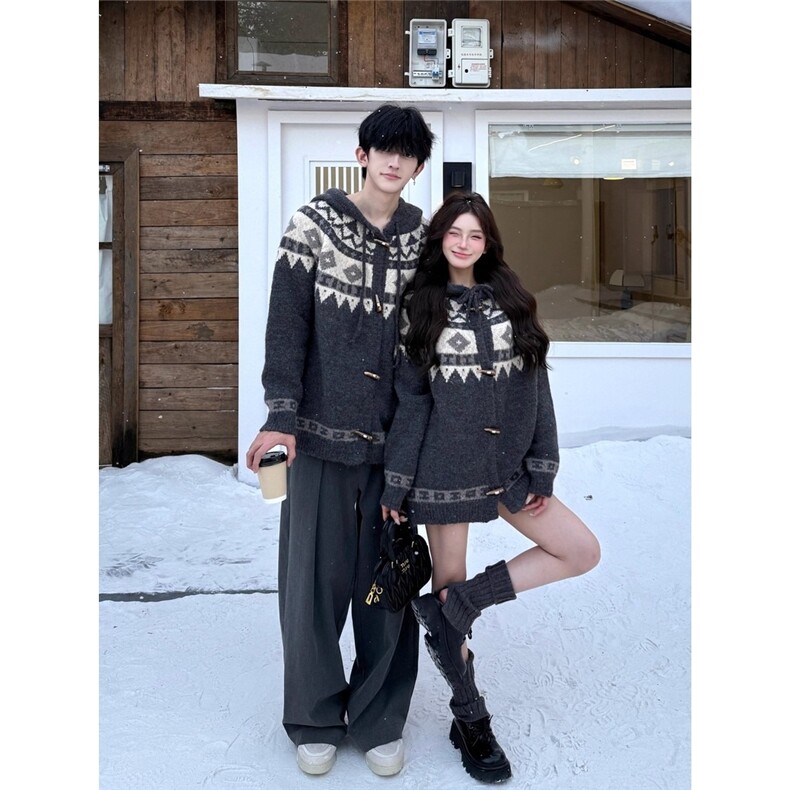 AA1741P60美式费尔岛连帽毛衣开衫外套男女秋冬季圣诞针织衫,男装针织衫/毛衣,电商B323A