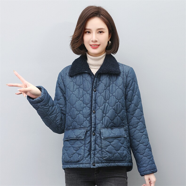 时尚女装牛仔拼接加绒外套宽松显瘦保暖棉服,女装棉衣/棉服,叶笙衣