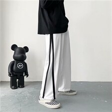 侧条纹潮牌束脚休闲裤潮流韩版宽松卫裤薄款白色春夏K1286-P30，男装休闲裤，星座512-4