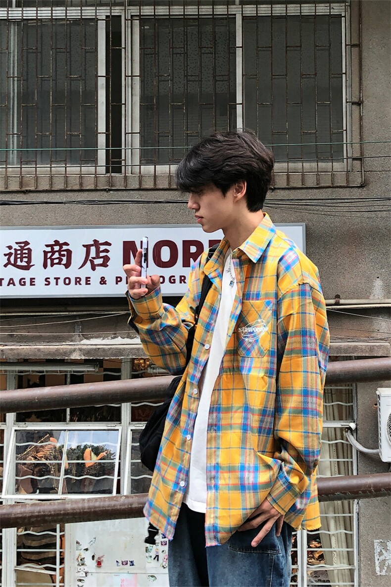 特P40无差价长袖高品质春秋格子衬衫-HS2132港风街头,男装衬衫,电商A003