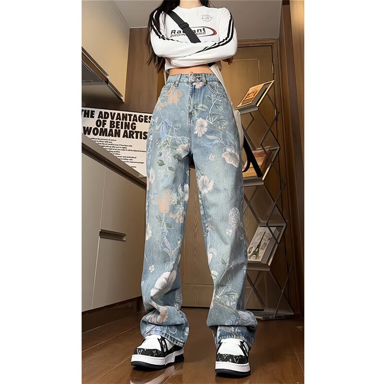 《现货主推》女装类目满印花牛仔裤NB2525-P65控88，女装牛仔裤，电商C303A