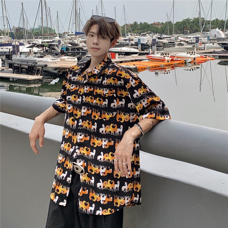 EQ408卡通图案夏季情侣装短袖衬衫男女沙滩旅游度假衬衣,男装衬衫,电商C306-1