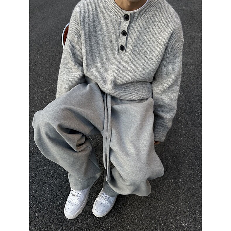 现货【网图数据款】慵懒风松弛感纯色弯刀运动裤，男装休闲裤，星座617C