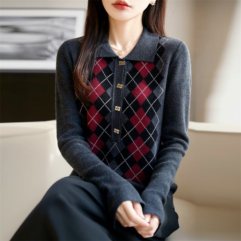 2025年秋季时尚百搭通勤简约休闲羊毛提花T恤，女装羊毛衫，朝思羊绒