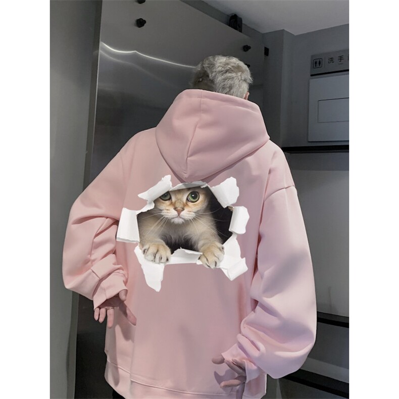 抖音品质秋季新款日系猫咪印花宽松连帽卫衣wlcm5002-特批35控59,男装卫衣,星座605(原A050)