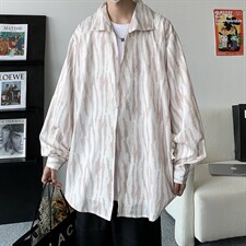 春秋季条纹外套男女ins复古宽松情侣港味夹克上衣潮W1469-P30，男装衬衫，星座512-4
