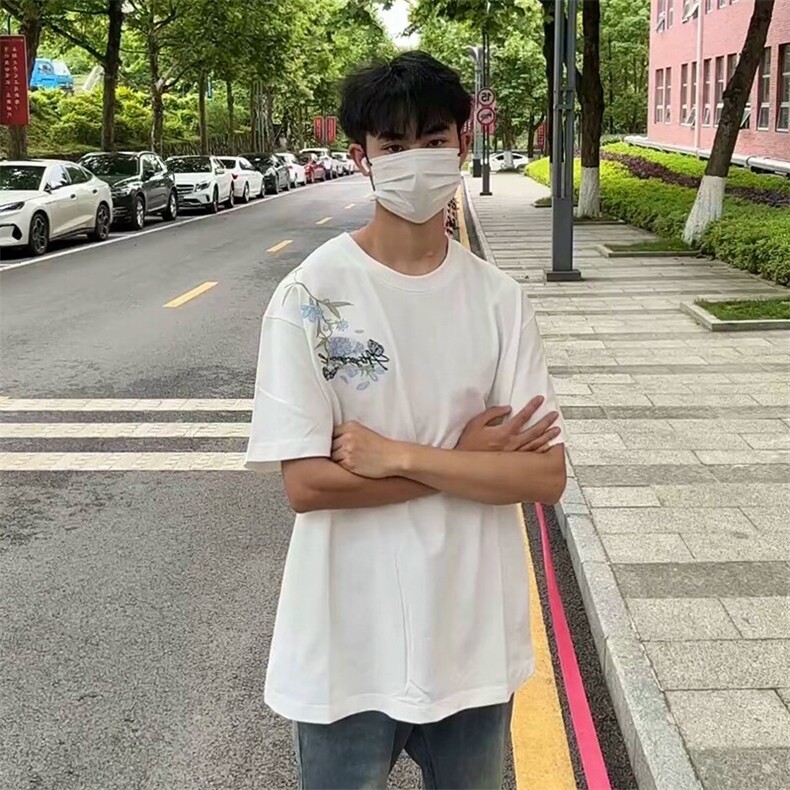 万针全刺绣解构设计260克重磅双纱纯棉高品质美式高街短袖T恤特35,男装T恤,电商A486