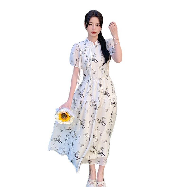 新中式轻国风改良旗袍连衣裙女夏2025新款温柔风宽松雪纺碎花长裙,女装连衣裙,辉之琳