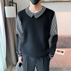 假两件毛衣男士内搭针织衫秋冬季拼接男装撞色翻领线衣上衣M847，男装针织衫/毛衣，星座1116A-2（原606A-1）