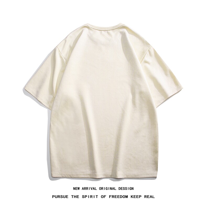 白底23新款夏季时尚百搭鹿皮绒卡通印花短袖T恤DT1109P30控48,男装T恤,电商A247-1