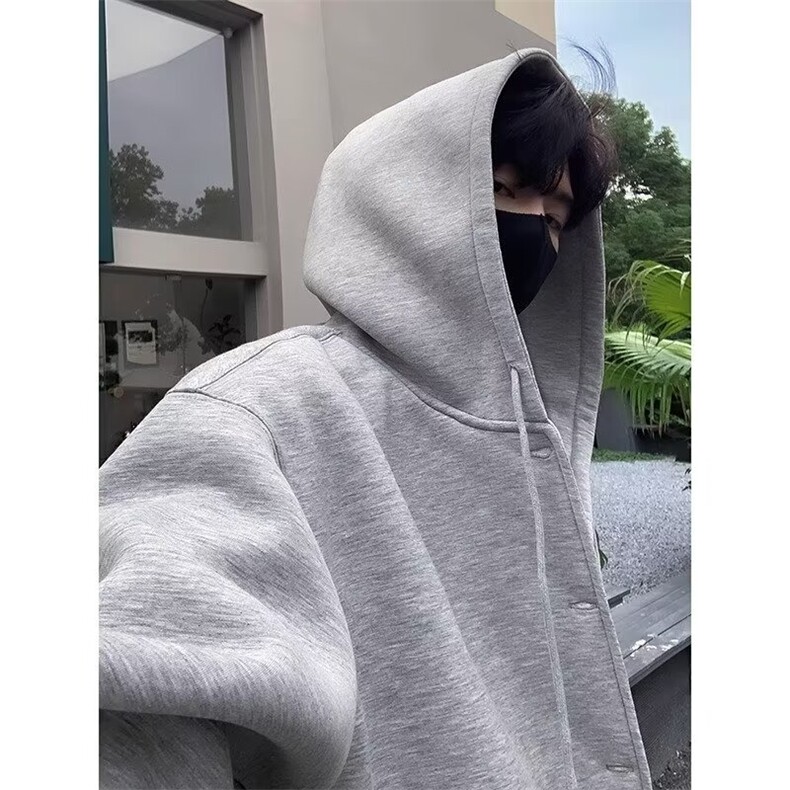 Y39灰色连帽卫衣oversize美式高街开衫外套宽松慵懒风上衣,女装短外套,星座308A-1（原309B-1）