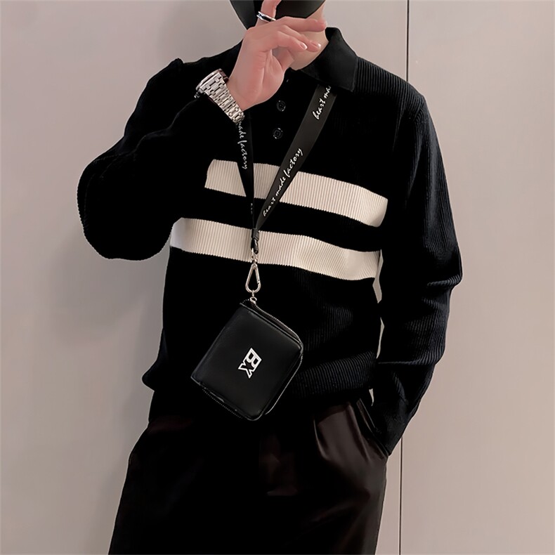 LV291/P85控115美式Polo领男款针织衫毛衣冬季条纹百搭打底衫黑首,男装T恤,星座305B