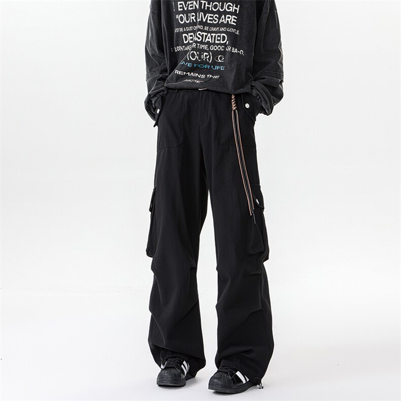 美式降落伞兵工装裤男高街复古褶皱休闲裤阔腿直筒KZ012P78加绒88，男装工装外套，电商B312