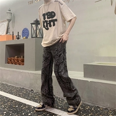 美式高街牛仔裤男韩版潮个性拼接2023秋冬新款ins长裤RK1123-P88，男装牛仔裤，星座412-3
