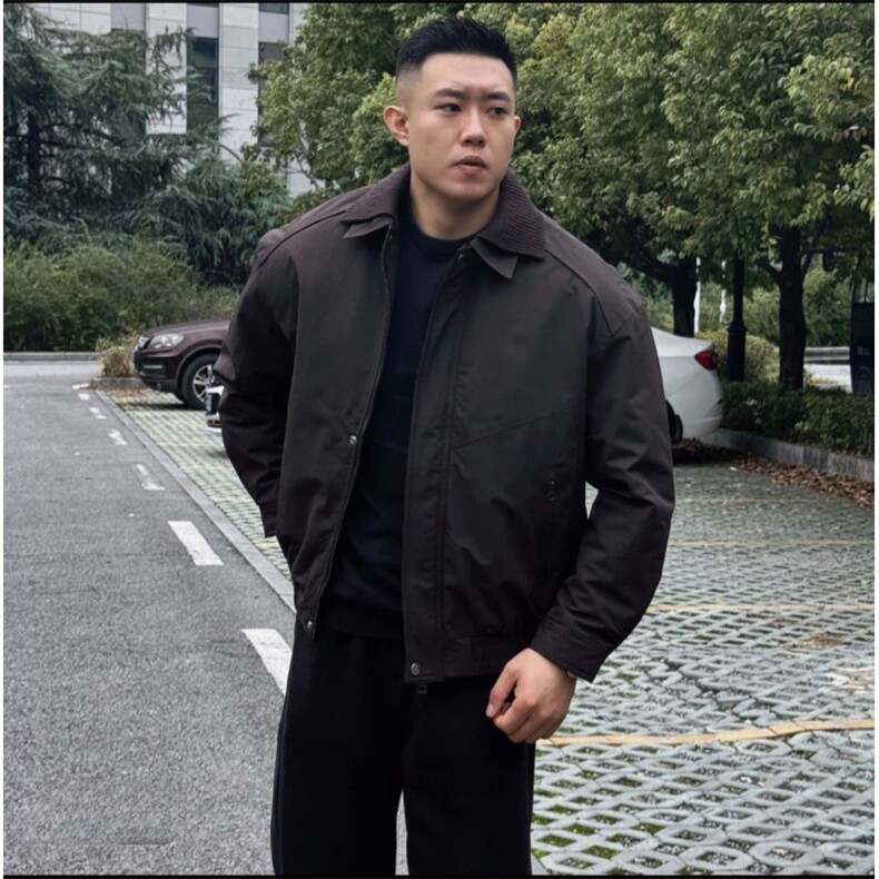 抖音数据款 设计师款螺纹双层领防风棉服夹克男A329-C3623-P135图片
