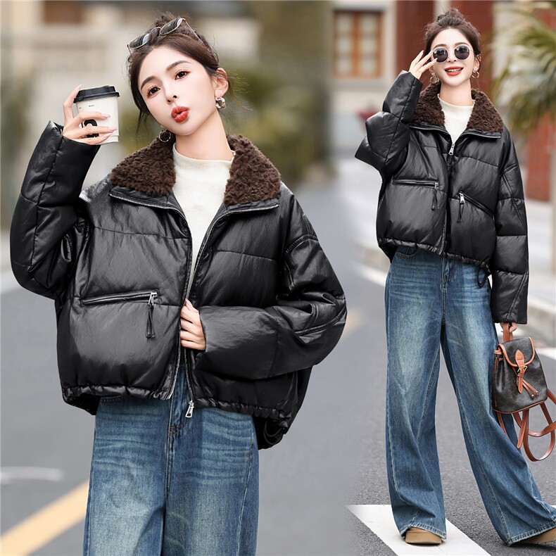 高端柔软蛋白皮白鸭绒羽绒服女仿羊羔毛大翻领皮衣2025冬新款,女装羽绒服,意芙