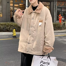 现货美式复古灯芯绒棉服男冬季加绒加厚羊羔毛棉衣外套78622-p70，男装棉衣，星座1008