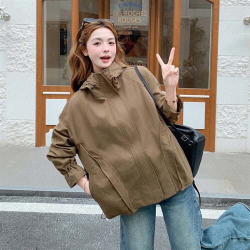 2026年春季连帽休闲宽松时尚百搭外套，女装短外套，文熹诺