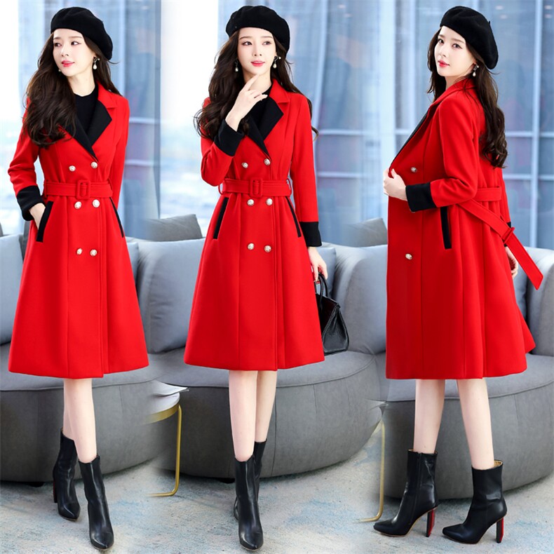 现货冬季简约时尚优雅减龄小香风大衣加厚保暖长款西装外套送腰带，女装毛呢外套，丽美静依
