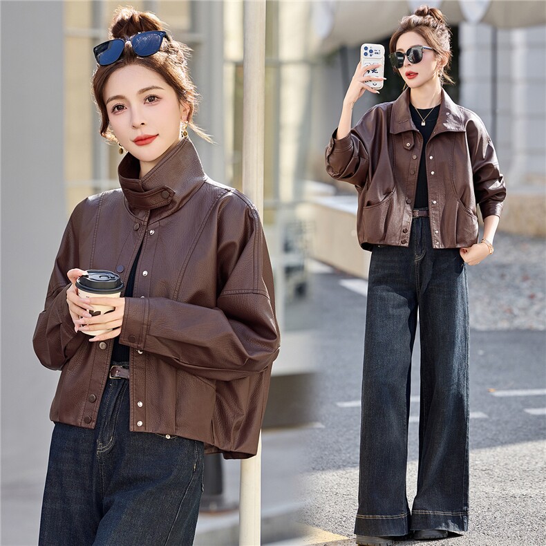 已出货春装新品美拉德皮衣外套女短款韩版宽松休闲百搭机车服潮,女装皮衣,吾爱衣