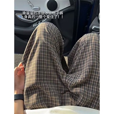 复古格子裤子男秋季垂感直筒拖地裤潮牌宽松阔腿休闲裤X3377-P52，男装休闲裤，星座1008