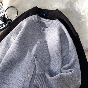 二开M2801-特P60光板纯色针织开衫男士韩系休闲情侣装毛衣外套男图片