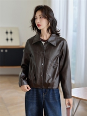 【秋季女装新款】大量现货短款皮衣外套P-110，女装皮衣，简古