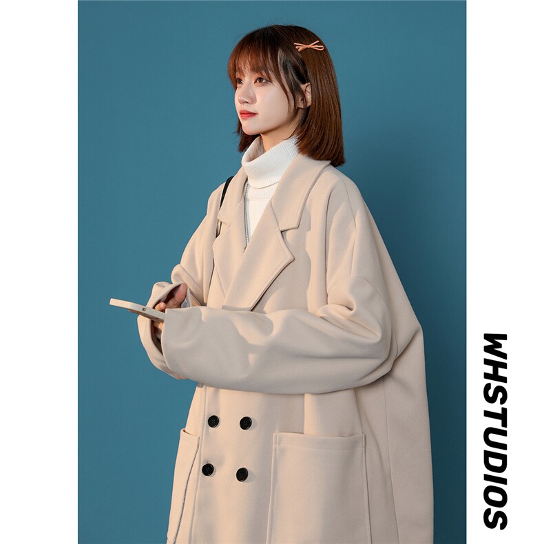 EY120韩范纯色垂感呢料大衣宽松学生2024新款冬装呢子外套女P98,女装短外套,电商C306-1